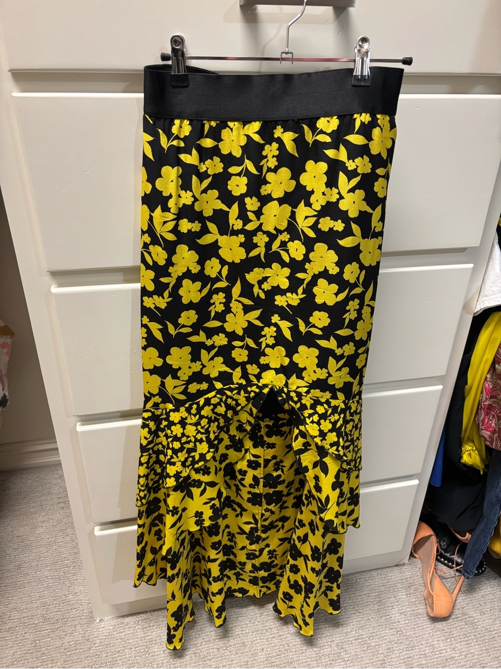 Alice + Olivia Black and Yellow Floral High-Low Skirt